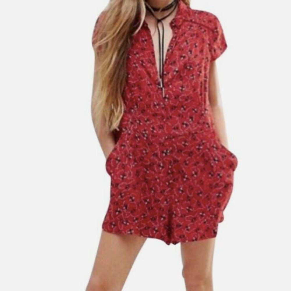 Free People Debby Dot Red‎ Floral Romper Size XS Boho